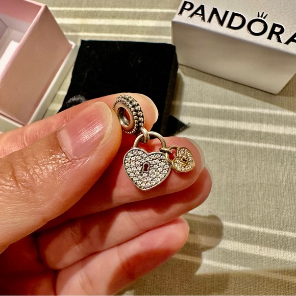 [SOLD] Pandora Love Locks Dangle Charm, Clear CZ Sterling Silver and 14K Gold - Picture 5 of 8
